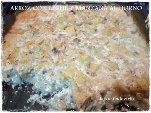 Arroz con leche, manzana, pasas horneado
