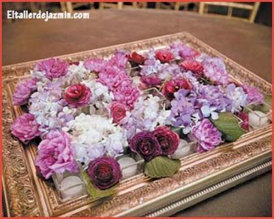 Cuadro decorativo con hortensias y rosas secas