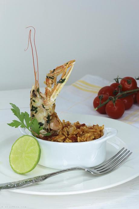 Cereales integrales con tomate y cigalas Tomato cereals with crayfish