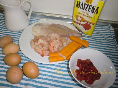 Pastel de rape y gambones en microondas