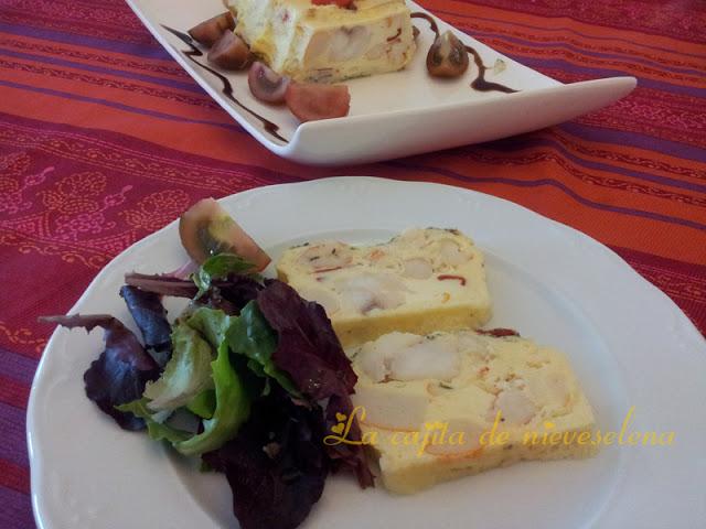 Pastel de rape y gambones en microondas