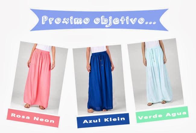 Falda Larga Stradivarius azul rosa verde