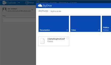 Outlook adjuntar archivos Skydrive