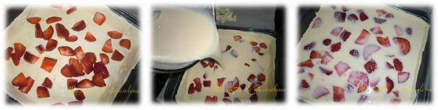 Tarta de queso, leche condensada y fresas