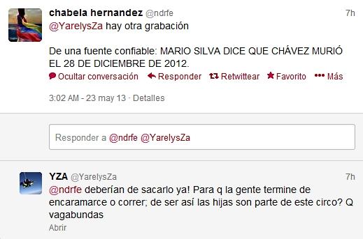SEGÚN OTRA GRABACIÓN:CHAVEZ MURIO EN DICIEMBRE