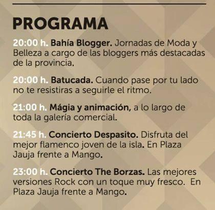 Foto: Mirad, mirad, ya tenemos la programación para el evento más esperado de Bahía Sur el día 24 de mayo, la Night Out siiii. No te lo pierdas será una noche única. Os esperamos a partir de las 20:00h