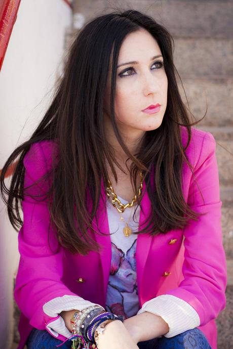 Pink Blazer And Animal Print Jeans