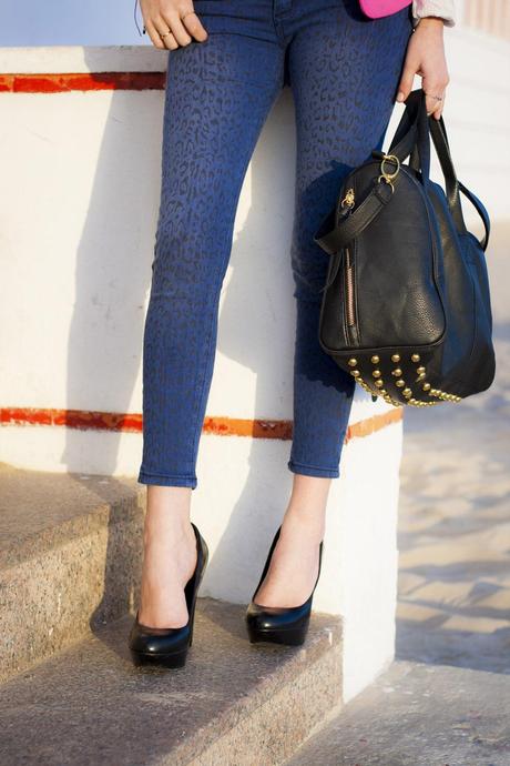 Pink Blazer And Animal Print Jeans