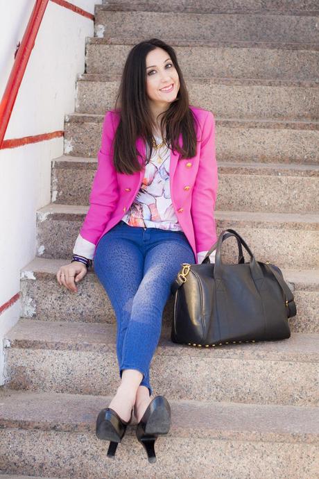 Pink Blazer And Animal Print Jeans
