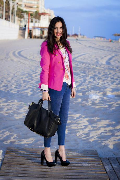 Pink Blazer And Animal Print Jeans