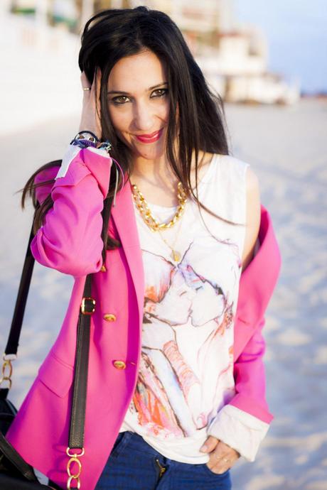 Pink Blazer And Animal Print Jeans