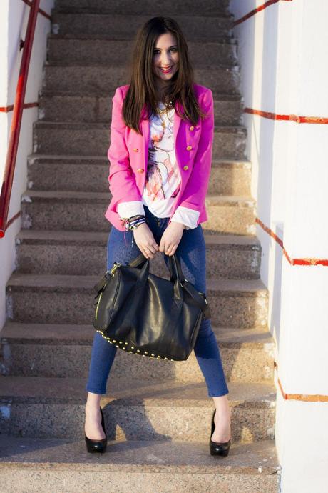 Pink Blazer And Animal Print Jeans