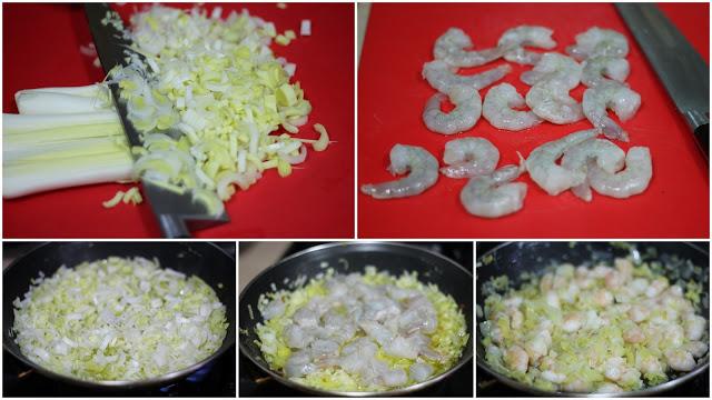 Pastel de puerros y langostinos para Astrid