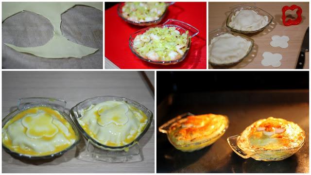 Pastel de puerros y langostinos para Astrid