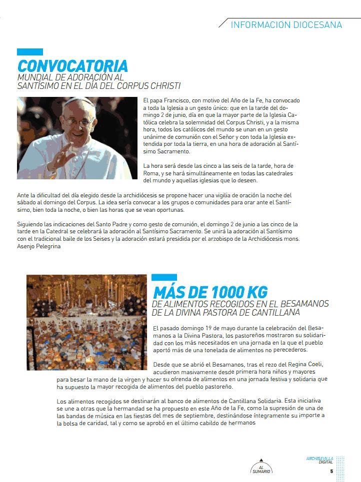 El Arzobispado de Sevilla se hace eco de la masiva recogida de alimentos en el Besamanos de la Divina Pastora