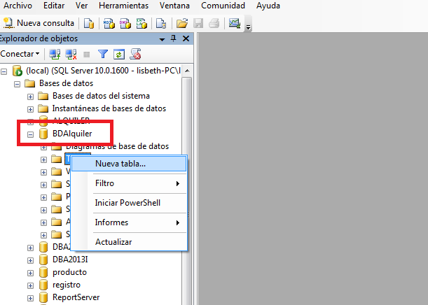 Creando Una Tabla en SqlServer