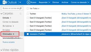 correo eliminados en Outlook