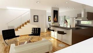 Renders Interiores Cocina Estar de Villa Angela