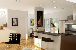 Renders Interiores Cocina Estar de Villa Angela