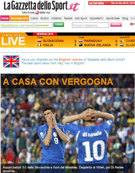 La portada de la Gazzetta Dello Sport
