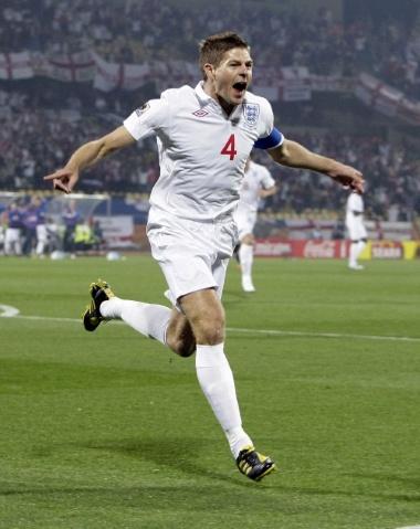 June 12, 2010 - South Africa - Football - England v United States of America FIFA World Cup South Africa 2010 - Group C - Royal Bafokeng Stadium, Rustenburg, South Africa - 12/6/10..England's Steven Gerrard celebrates scoring their first goal.