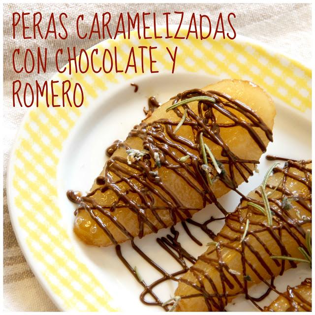 receta: peras caramelizadas con chocolate y romero - recipe:caramelized pears with chocolate and rosemary