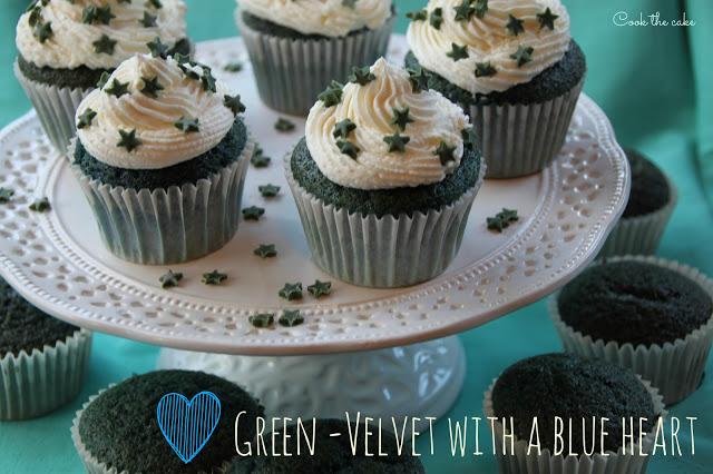 Green Velvet with blue heart