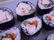 Maki sushi esparragos, huevas salmon surimi (palitos cangrejo)