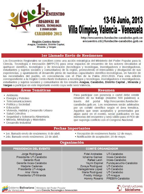 1er Encuentro Regional de Ciencia, Tecnología e Innovación Carabobo 2013