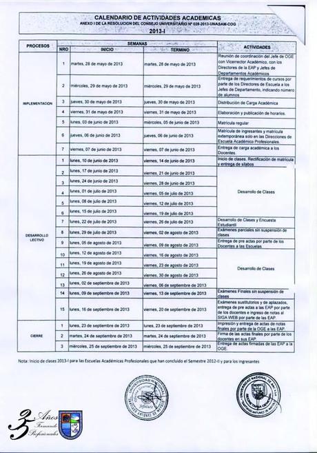 ATENCIÓN Unasam: Para los Cachimbos 2013 - I, el inicio de clase es el 10 de junio de 2013