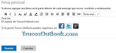 Añadir botones de redes sociales a la firma de Outlook.com | Trucosoutlook.com