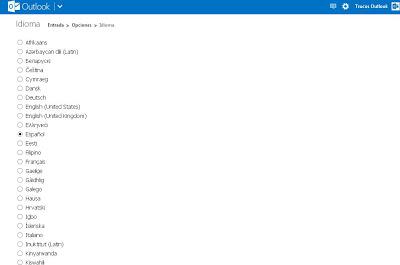 lista de idiomas outlook
