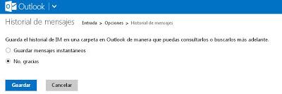 desactivar historial de mensajes messenger en outlook