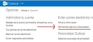 outlook correo bloqueos remitentes