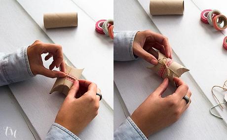 Manualidades con papel: una cajita reciclada poniendo lazo