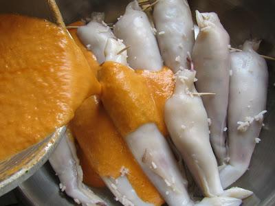Calamares rellenos de arroz basmati