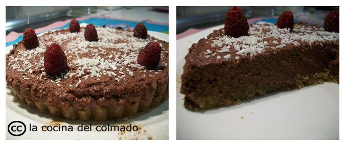 Tarta de chocolate, coco y frambuesa