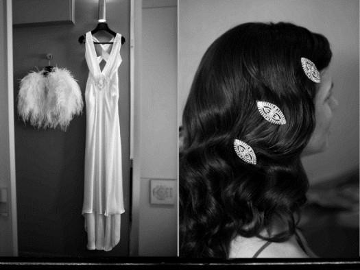 vestido y peinado vintage de la novia