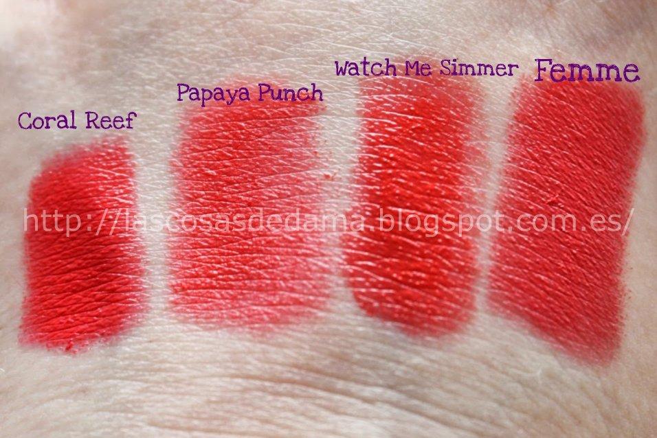 ¿Es o no es?: Watch Me Simmer de Mac vs Coral Reef de Sleek - Papaya Punch de Sleek - Femme de Nyx