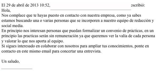 La respuesta ejemplar de un joven a una oferta de prácticas sin remunerar