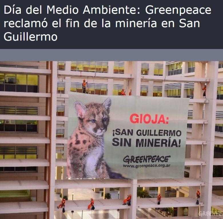 ACTIVISTAS DE GREENPEACE DETENIDOS EN SAN JUAN POR UNA PROTESTA CONTRA LA MINERÍA