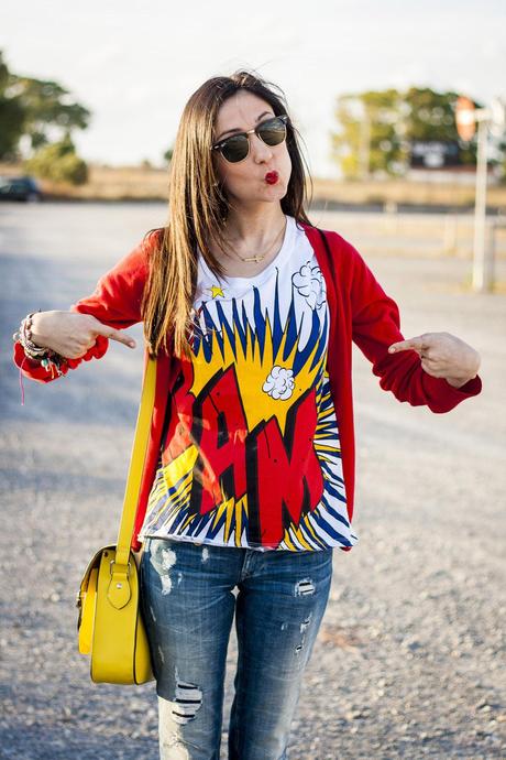 satchel fluor y jeans