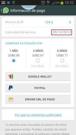 Info de pago de WhatsApp
