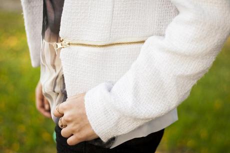 White Blazer And Mint Clutch