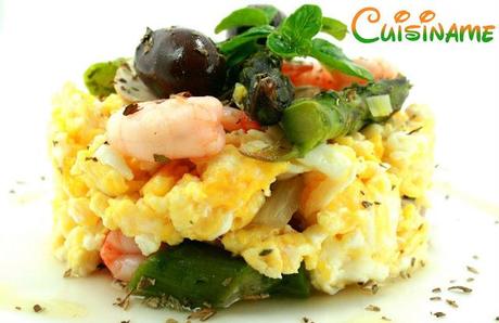 huevos revueltos, revuelto de huevos, recetas originales, huevos, gambas, revuelto con gambas, espárragos, recetas de cocina, recetas caseras, recetas fáciles, humor, curiosidades gastronómicas