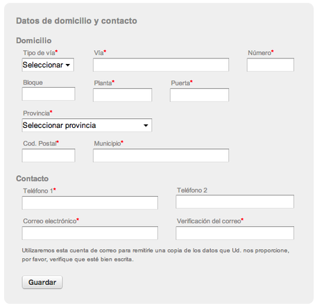 Los datos del domicilio y contacto Los datos del domicilio y contacto