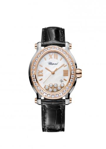 Chopard Watches Happy Sport Oval Watch 18-carat rose gold, stainless steel and diamonds