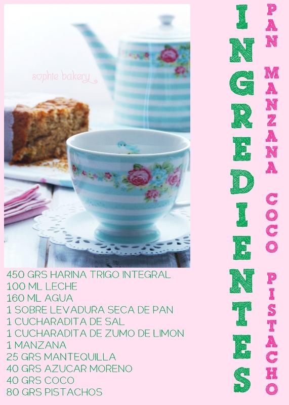 PAN INTEGRAL DE MANZANA, COCO Y PISTACHO