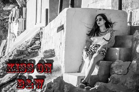 kiss t-shirt stripes black and white