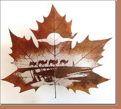 Tallando hojas naturales.